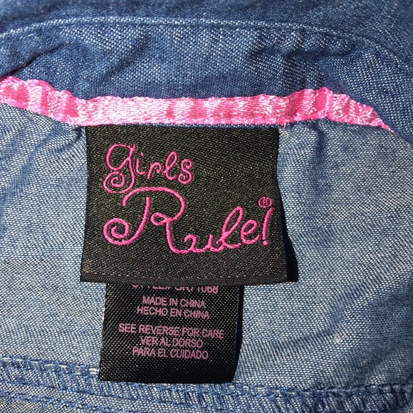 ☠️5/$20☠️GIRLS RULE | GIRLS COLORBLOCK PLAID DENIM LONG SLEEVE DRESS 24 M - Picture 5 of 8